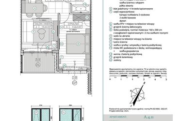 Rzut - Mieszkanie na sprzedaż 2 pokoje o powierzchni 41,93 m² - numer A.4.11 w Remedium