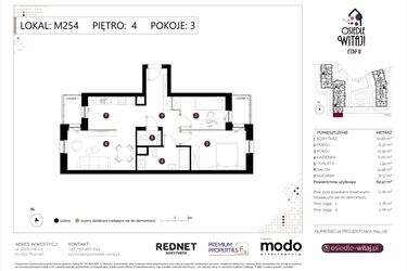 Rzut - Mieszkanie na sprzedaż 3 pokoje o powierzchni 63,23 m² - numer M254 w Osiedle Witaj etap II
