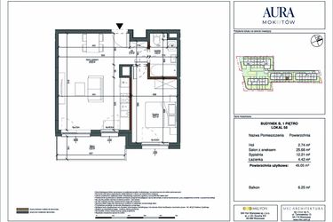 Rzut - Mieszkanie na sprzedaż 2 pokoje o powierzchni 45 m² - numer 58 w Aura Mokotów II