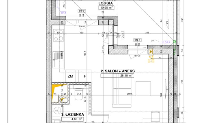 Rzut - Mieszkanie na sprzedaż 1 pokój o powierzchni 38,52 m² - numer B127 w Nowe Centrum Południowe etap IV
