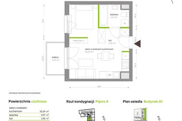 Rzut - Mieszkanie na sprzedaż 1 pokój o powierzchni 27,71 m² - numer A1.4A25 w Bemowo Vita