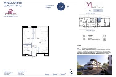 Rzut - Mieszkanie na sprzedaż 2 pokoje o powierzchni 41,5 m² - numer A1-1 w Park Mielecka
