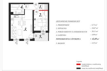 Rzut - Mieszkanie na sprzedaż 2 pokoje o powierzchni 42,49 m² - numer 23 w Enklawa Milanówek