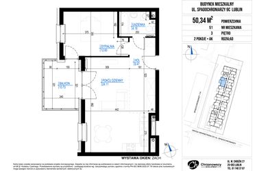 Rzut - Mieszkanie na sprzedaż 2 pokoje o powierzchni 50,34 m² - numer 51 w Vieniava edycja druga