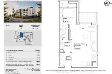 Rzut - Mieszkanie na sprzedaż 2 pokoje o powierzchni 38,33 m² - numer 15 w Balantia