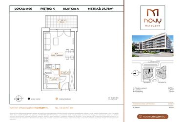 Rzut - Mieszkanie na sprzedaż 1 pokój o powierzchni 27,73 m² - numer A46 w Novy Mateczny