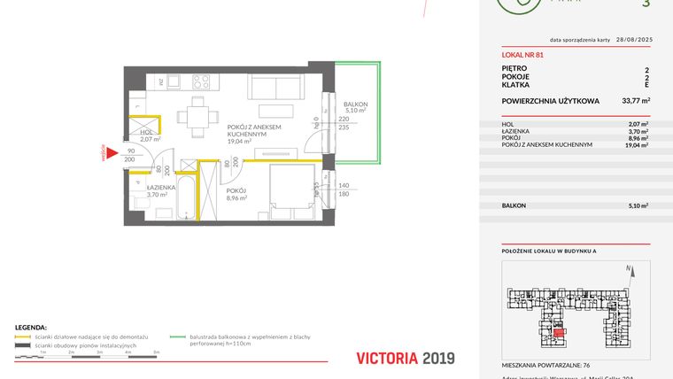 Rzut - Mieszkanie na sprzedaż 2 pokoje o powierzchni 33,77 m² - numer 81 w Olchowy Park III
