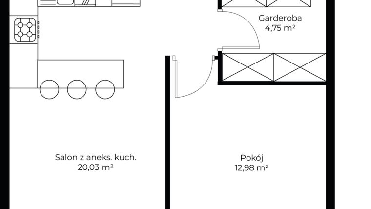 Rzut - Mieszkanie na sprzedaż 2 pokoje o powierzchni 48,65 m² - numer B4.18 w Enklawa Bukowa II