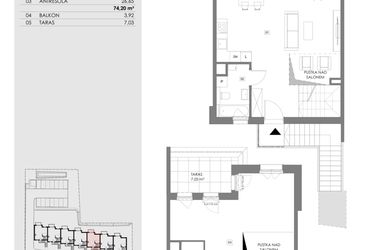 Rzut - Mieszkanie na sprzedaż 2 pokoje o powierzchni 74,2 m² - numer 16B.2 w Przystań Sobieszewo