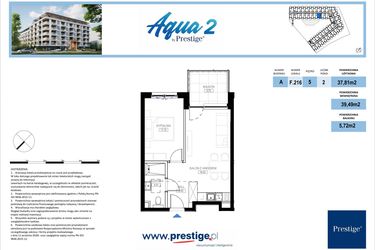 Rzut - Mieszkanie na sprzedaż 2 pokoje o powierzchni 39,49 m² - numer F.216 w Bel Mare (Międzyzdroje)