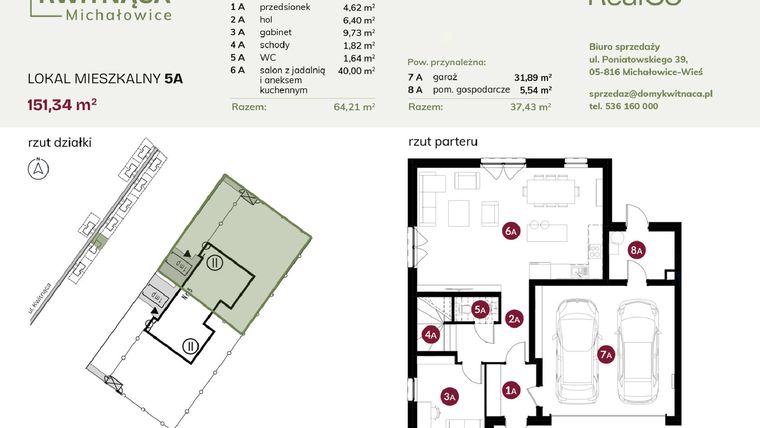 Rzut - Dom na sprzedaż 6 pokoi o powierzchni 151,34 m² - numer 5A w Michałowice Kwitnąca