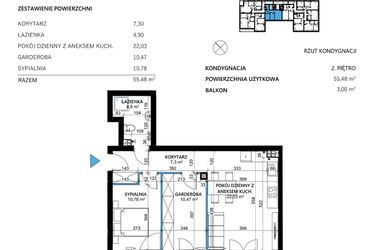 Rzut - Mieszkanie na sprzedaż 3 pokoje o powierzchni 55,48 m² - numer 13 w Comfort Corner