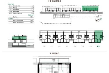 Rzut - Mieszkanie na sprzedaż 4 pokoje o powierzchni 71,5 m² - numer C.1.2 w Dębowe Zacisze