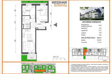 Rzut - Mieszkanie na sprzedaż 3 pokoje o powierzchni 59,23 m² - numer B2/M04/0P w Zielony Brochów 7