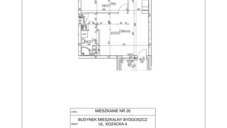Rzut - Mieszkanie na sprzedaż 2 pokoje o powierzchni 37,72 m² - numer 26 w Kozacka