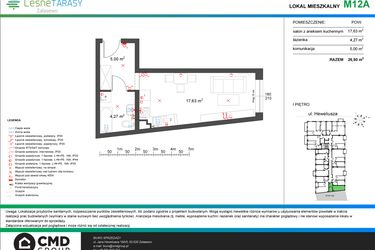 Rzut - Mieszkanie na sprzedaż 1 pokój o powierzchni 26,9 m² - numer M12A w Leśne Tarasy etap IIIA