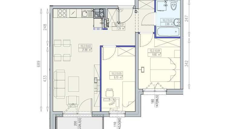Rzut - Mieszkanie na sprzedaż 3 pokoje o powierzchni 52,67 m² - numer K2 10/2/10/3a w Południk 17 - budynek K2