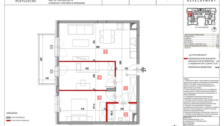 Rzut - Mieszkanie na sprzedaż 3 pokoje o powierzchni 56,43 m² - numer M37 w Apartamenty Pustułeczki