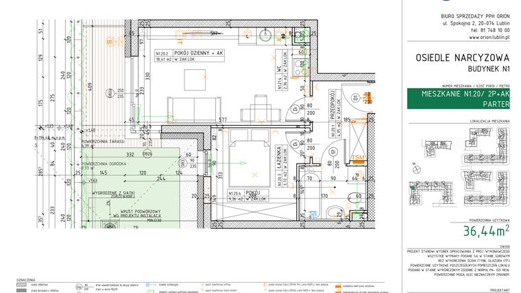 Rzut - Mieszkanie na sprzedaż 2 pokoje o powierzchni 36,44 m² - numer N1.20 w Osiedle Narcyzowe etap 2
