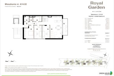 Rzut - Mieszkanie na sprzedaż 5 pokoi o powierzchni 138,06 m² - numer A14.02 w Royal Garden Wilanów Apartamenty