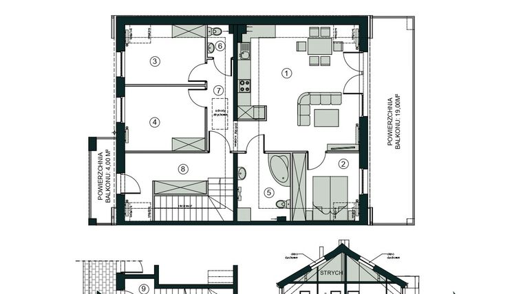 Rzut - Mieszkanie na sprzedaż 4 pokoje o powierzchni 91,74 m² - numer A2 w Aleja Wiśniowa Pogórze