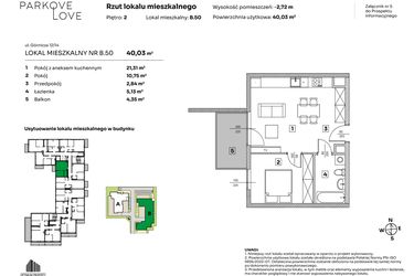 Rzut - Mieszkanie na sprzedaż 2 pokoje o powierzchni 40,03 m² - numer B.50 w Parkove Love