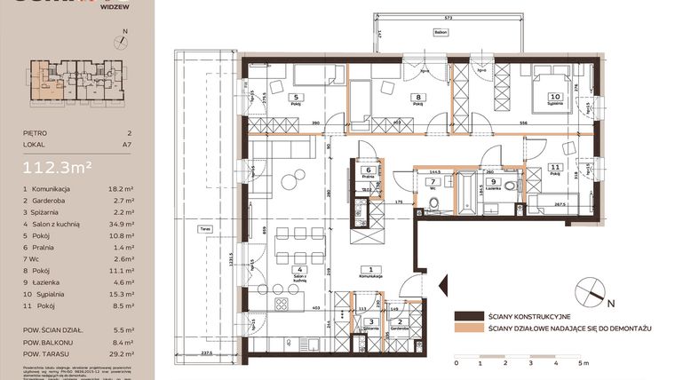 Rzut - Mieszkanie na sprzedaż 5 pokoi o powierzchni 112,3 m² - numer A7 w Domkove Widzew