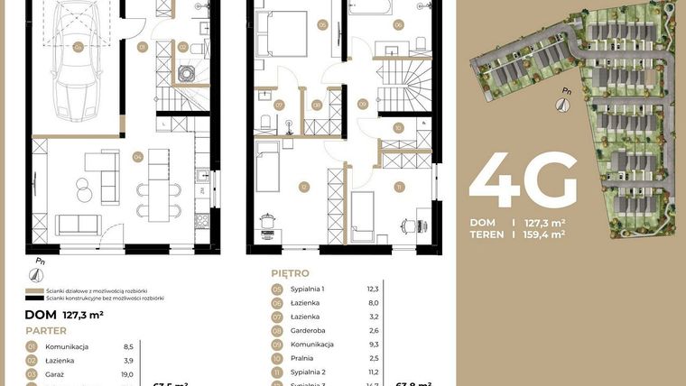 Rzut - Dom na sprzedaż 4 pokoje o powierzchni 127,3 m² - numer 4G w Kasprowicza 4 etap II