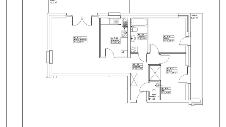 Rzut - Mieszkanie na sprzedaż 3 pokoje o powierzchni 72,7 m² - numer 42.6 w Osiedle przy Puszczy