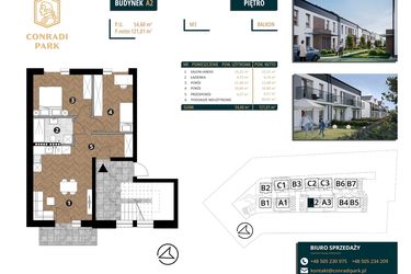 Rzut - Mieszkanie na sprzedaż 4 pokoje o powierzchni 121,01 m² - numer A2.M3 w Conradi Park etap II i III