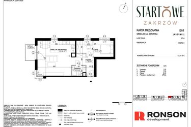 Rzut - Mieszkanie na sprzedaż 2 pokoje o powierzchni 53,44 m² - numer E01 w Osiedle Startowe