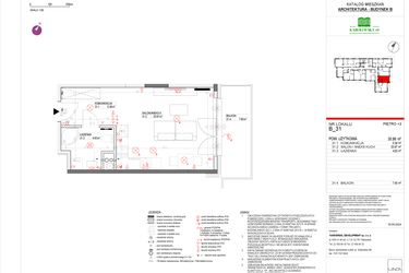 Rzut - Mieszkanie na sprzedaż 1 pokój o powierzchni 31,27 m² - numer B.31 w Karolewska 60