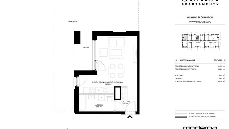 Rzut - Mieszkanie na sprzedaż 1 pokój o powierzchni 33,76 m² - numer H-12 (C) w Scala