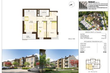 Rzut - Mieszkanie na sprzedaż 3 pokoje o powierzchni 57,02 m² - numer B2-K6-P1-M05 w Stargardzka