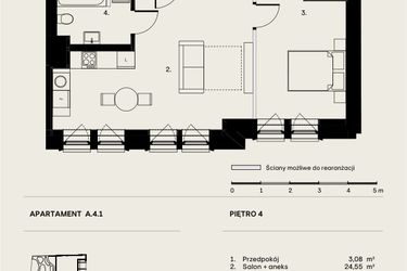 Rzut - Mieszkanie na sprzedaż 2 pokoje o powierzchni 47,75 m² - numer A/4/1 w Ogrodowa 12