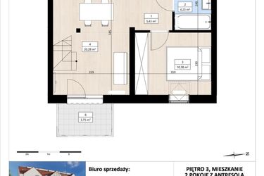 Rzut - Mieszkanie na sprzedaż 2 pokoje o powierzchni 48,14 m² - numer B4/3/37 w Montano bud. B4
