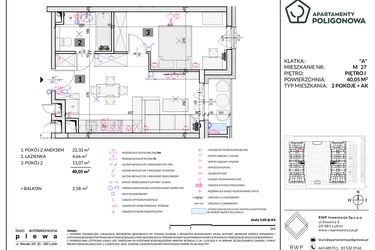 Rzut - Mieszkanie na sprzedaż 2 pokoje o powierzchni 40,05 m² - numer 27 w Apartamenty Poligonowa etap 5