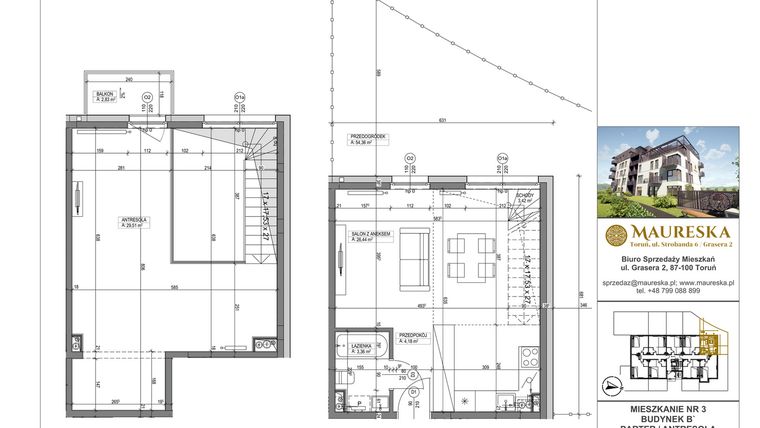 Rzut - Mieszkanie na sprzedaż 1 pokój o powierzchni 66,91 m² - numer B’.3 w Osiedle Maureska etap 2