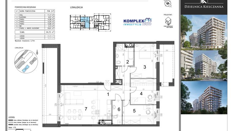 Rzut - Mieszkanie na sprzedaż 4 pokoje o powierzchni 94,7 m² - numer 48 w Dzielnica Kielczanka etap II