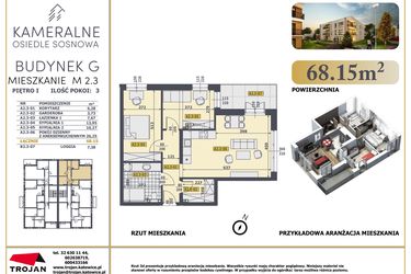 Rzut - Mieszkanie na sprzedaż 3 pokoje o powierzchni 67,03 m² - numer M2.3 w Osiedle Sosnowa G