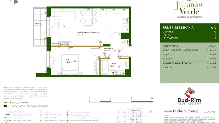 Rzut - Mieszkanie na sprzedaż 2 pokoje o powierzchni 45 m² - numer 42 w Julianów Verde