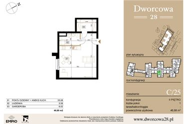 Rzut - Mieszkanie na sprzedaż 1 pokój o powierzchni 47,76 m² - numer C25 w Dworcowa 28