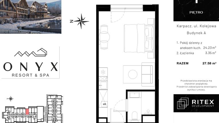Rzut - Mieszkanie na sprzedaż 1 pokój o powierzchni 27,71 m² - numer NR 01.A17 w Onyx Resort & Spa