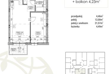 Rzut - Mieszkanie na sprzedaż 2 pokoje o powierzchni 42,52 m² - numer A3.02.15 w Zakątek Flora