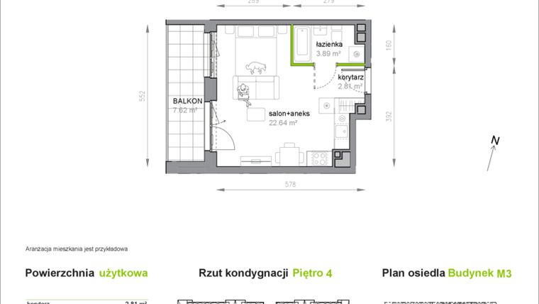 Rzut - Mieszkanie na sprzedaż 1 pokój o powierzchni 29,34 m² - numer M3/3/4/46 w Przy Parku Vita