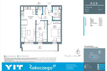 Rzut - Mieszkanie na sprzedaż 3 pokoje o powierzchni 58,61 m² - numer A.2.9 w Rakoczego 17