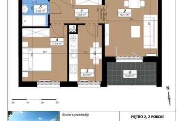 Rzut - Mieszkanie na sprzedaż 2 pokoje o powierzchni 47,28 m² - numer B/2/3 w Limone