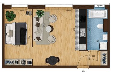 Rzut - Mieszkanie na sprzedaż 1 pokój o powierzchni 44,99 m² - numer 4.25 w Nowe Zabrze