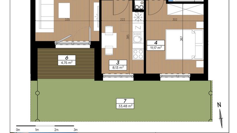 Rzut - Mieszkanie na sprzedaż 2 pokoje o powierzchni 45,44 m² - numer D/0/2 w Limone