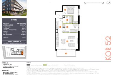 Rzut - Mieszkanie na sprzedaż 3 pokoje o powierzchni 59,98 m² - numer M20 w KOR 52
